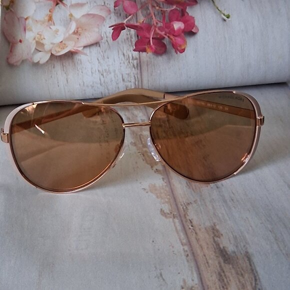 Michael Kors Aviator Rose Gold & partial Pink frame Sunglasses NWT & CASE - Picture 2 of 10